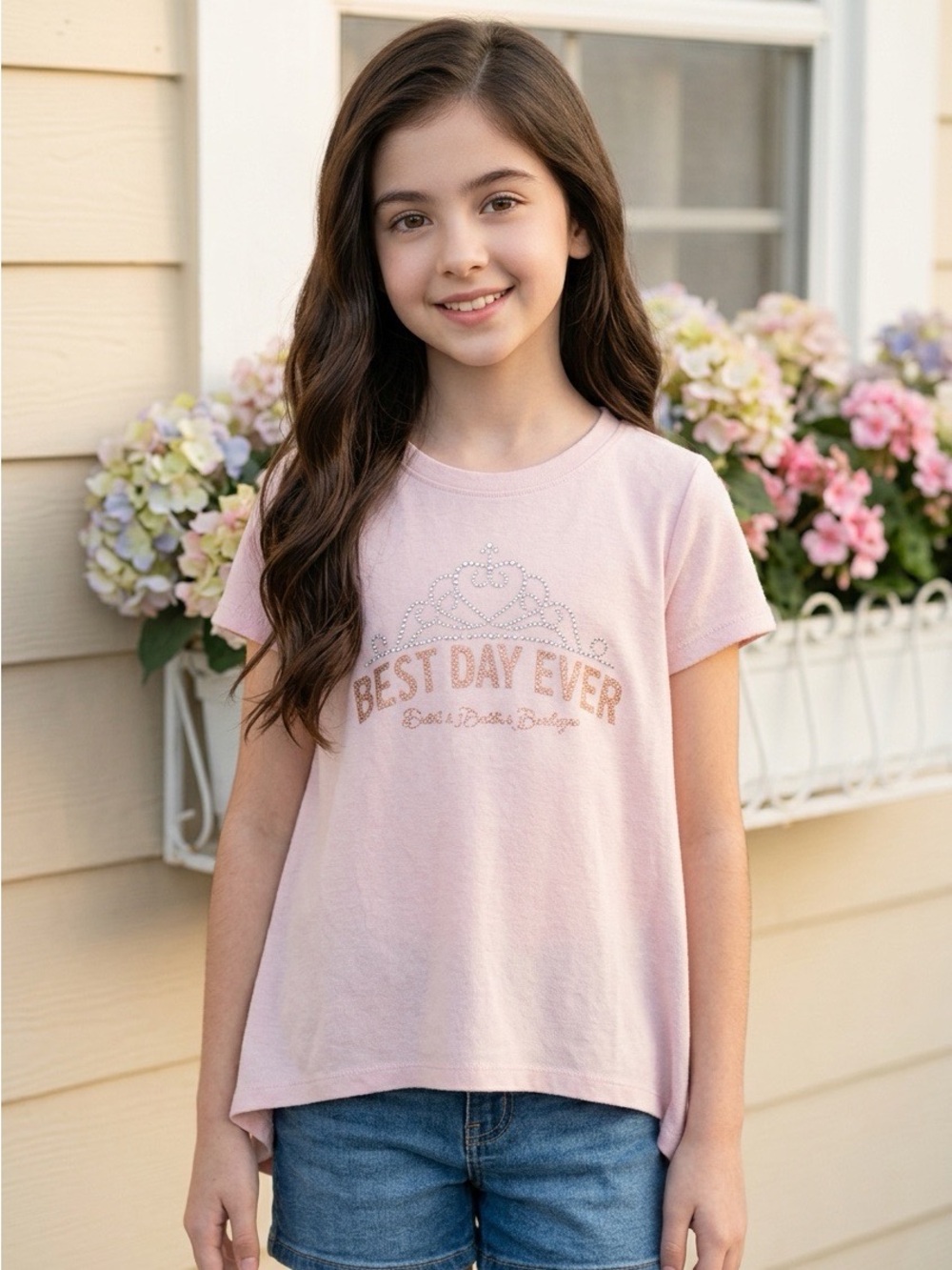 Girls Disney Pink 'Best Day Ever' Short Sleeve Tee Size Small EUC
